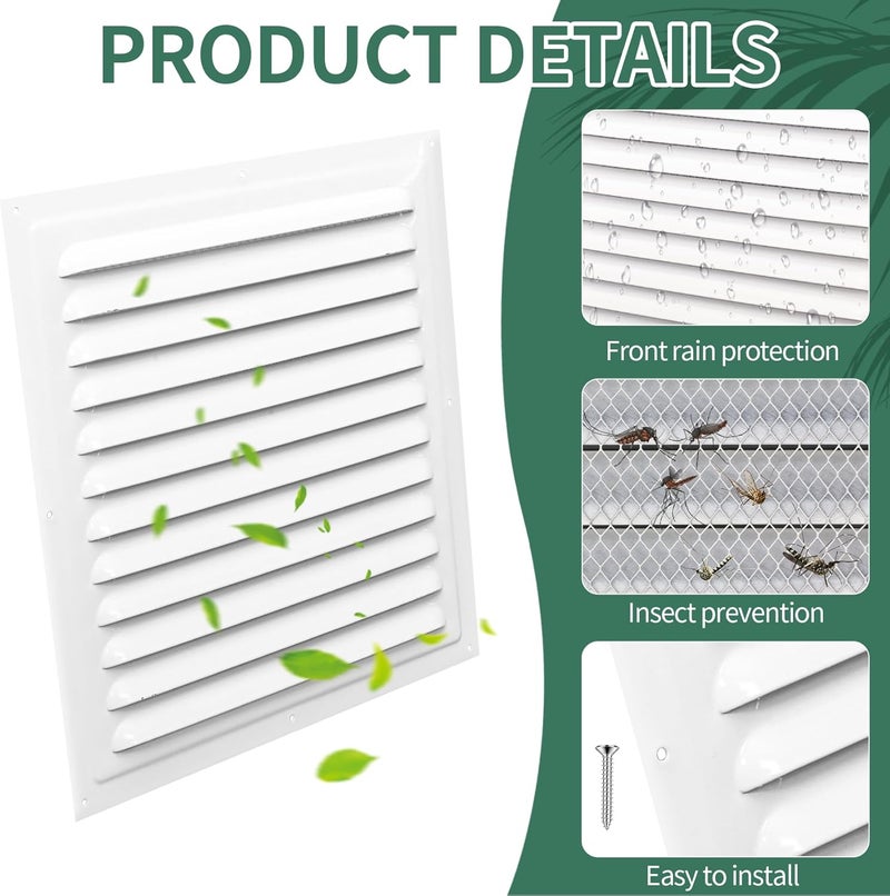 PTLEVYN Gable Vents (12" x12" 2Pcs) Aluminum Walls, Lofts, Garages More, More with Screens, Metal Shed Vents, Outdoor Houses, Loft Ceiling Reinforcement, Square Vents, Blinds, Exterior Grille(White) - Image 3